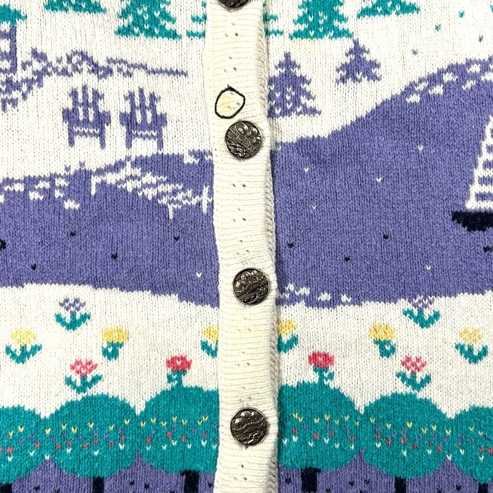 Vintage 90s Northern Reflections Pink Purple Duck Lake Nature Scene Cardigan XL - Picture 10 of 12